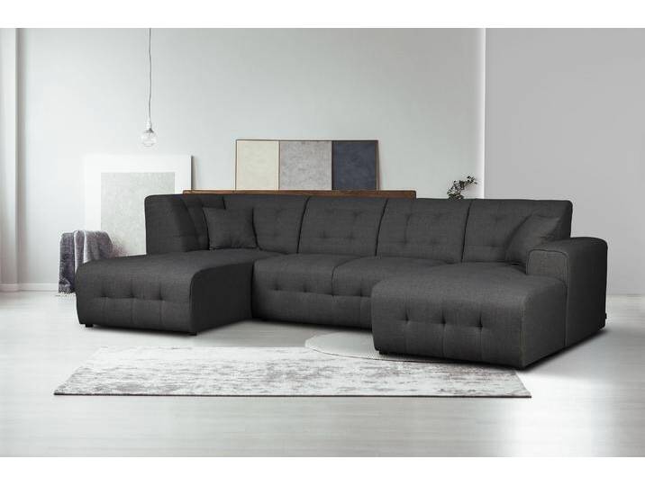 Wohnlandschaft HOME AFFAIRE Nosia U-Form , grau (anthrazit), B:297cm H:85cm T:163cm, 100% Polyester, Sofas, incl. 2 Zierkissen, mit feiner Steppung von Home-affaire