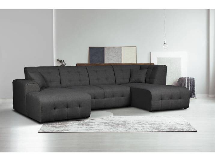 Wohnlandschaft HOME AFFAIRE Nosia U-Form , grau (anthrazit), B:297cm H:85cm T:163cm, 100% Polyester, Sofas, incl. 2 Zierkissen, mit feiner Steppung von Home-affaire