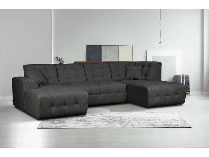 Wohnlandschaft HOME AFFAIRE Nosia U-Form , grau (dunkelgrau), B:297cm H:85cm T:163cm, 100% Polyester, Sofas, incl. 2 Zierkissen, mit feiner Steppung von Home-affaire