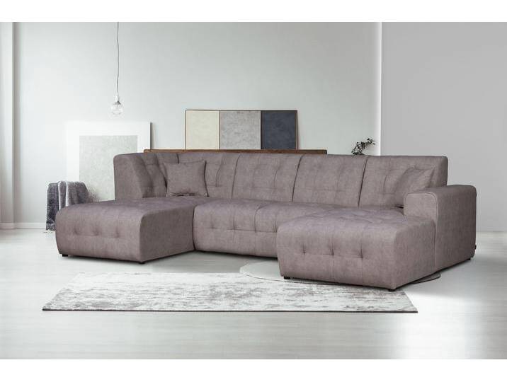 Wohnlandschaft HOME AFFAIRE Nosia U-Form , grau (taupe), B:297cm H:85cm T:163cm, 100% Polyester, Sofas, incl. 2 Zierkissen, mit feiner Steppung von Home-affaire