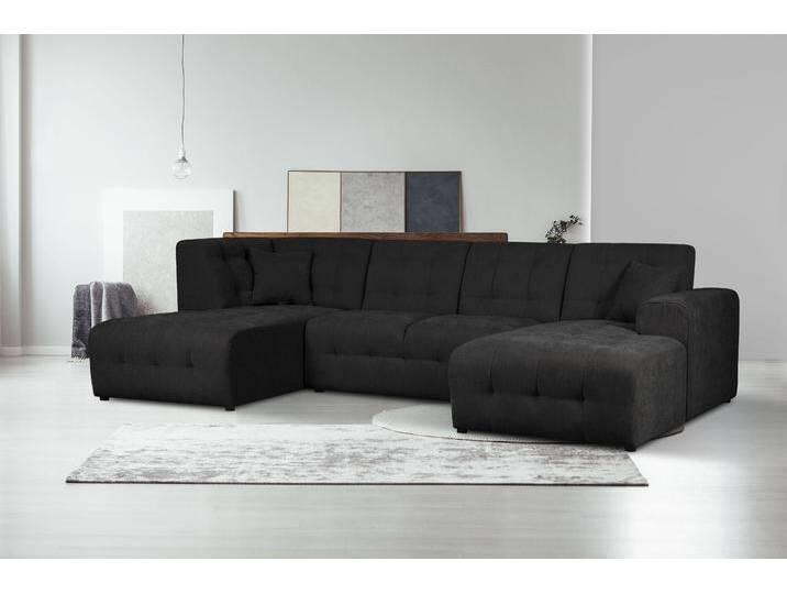 Wohnlandschaft HOME AFFAIRE Nosia U-Form , schwarz, B:297cm H:85cm T:163cm, 100% Polyester, Sofas, incl. 2 Zierkissen, mit feiner Steppung Wohnlandschaft HOME AFFAIRE Nosia U-Form , schwarz, B:297cm H:85cm T:163cm, 100% Polyester, Sofas, incl. 2 Zierkissen, mit feiner Steppung von Home-affaire