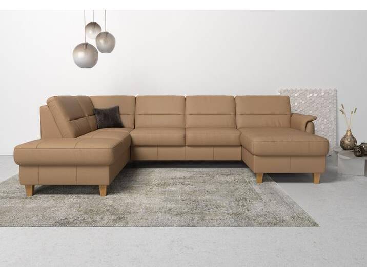 Wohnlandschaft HOME AFFAIRE Palmera U-Form, B: 308 cm , braun (cappuccino), B:308cm H:89cm T:212cm, Luxus-Microfaser (100% Polyester);Struktur (100% Polyester);Luxus-Microfaser in Lederoptik (100% Polyester), Sofas, optional Bettfunktion & Bettkasten, Federkern von Home-affaire