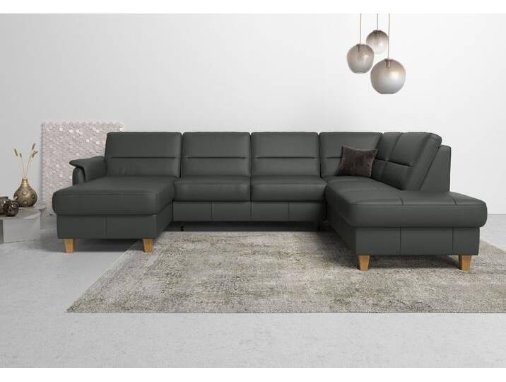 Wohnlandschaft HOME AFFAIRE Palmera U-Form, B: 308 cm , grau (anthrazit), B:308cm H:89cm T:212cm, Luxus-Microfaser (100% Polyester);Struktur (100% Polyester);Luxus-Microfaser in Lederoptik (100% Polyester), Sofas, optional Bettfunktion & Bettkasten, Federkern von Home-affaire