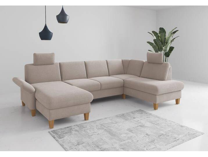 Wohnlandschaft HOME AFFAIRE Rochelle, U-Form , grau (elefant), B:314cm H:90cm T:195cm, 100% Polyester, Sofas, optional mit Armteilverstellung, mit Bettfunktion & Bettkasten von Home-affaire
