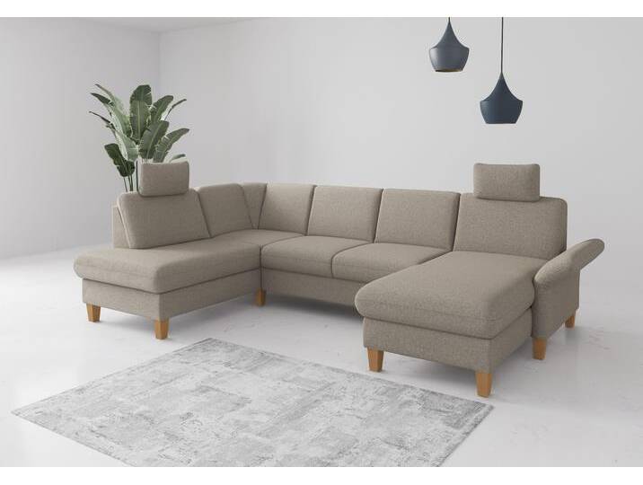 Wohnlandschaft HOME AFFAIRE Rochelle, U-Form , grau (taupe), B:314cm H:90cm T:195cm, 95% Polyester 5% Polyamid, Sofas, optional mit Armteilverstellung, mit Bettfunktion & Bettkasten von Home-affaire