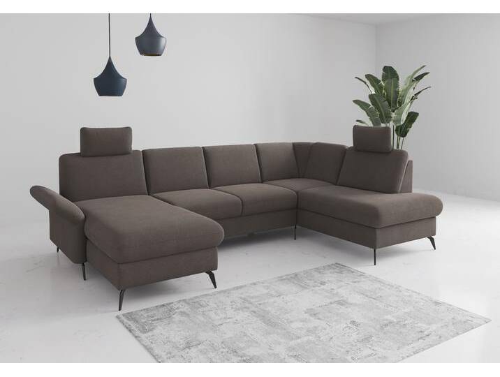 Wohnlandschaft HOME AFFAIRE Rochelle , grau (fango), B:314cm H:93cm T:195cm, 100% Polyester, Sofas, wahlweise mit Bettfunktion, Bettkasten und Armteilverstellung von Home-affaire
