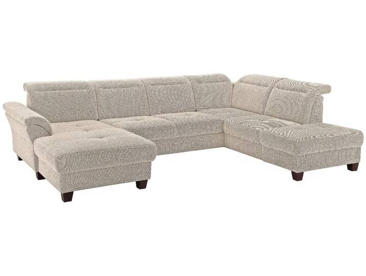 Wohnlandschaft HOME AFFAIRE Solvei U-Form , beige (natur), B:342cm H:104cm T:235cm, Struktur (100% Polyester), Luxus-Microfaser Lederoptik (100% Polyester), Luxus-Microfaser ALTARA NUBUCK (100% Polyester), Sofas, Sitztiefenverstellung und Federkern, wahlweise Kopfteilverstellung von Home-affaire