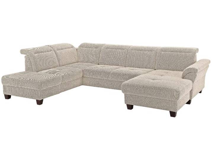Wohnlandschaft HOME AFFAIRE Solvei U-Form , beige (natur), B:342cm H:104cm T:235cm, Struktur (100% Polyester), Luxus-Microfaser Lederoptik (100% Polyester), Luxus-Microfaser ALTARA NUBUCK (100% Polyester), Sofas, Sitztiefenverstellung und Federkern, wahlweise Kopfteilverstellung von Home-affaire