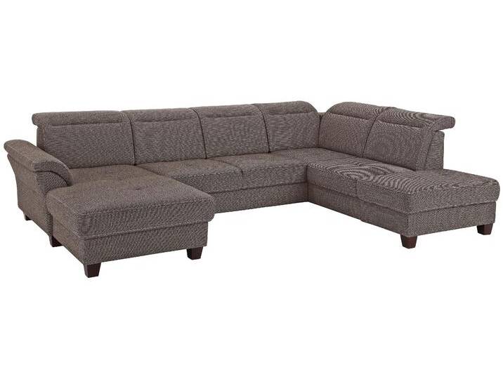 Wohnlandschaft HOME AFFAIRE Solvei U-Form , braun, B:342cm H:104cm T:235cm, Struktur (100% Polyester), Luxus-Microfaser Lederoptik (100% Polyester), Luxus-Microfaser ALTARA NUBUCK (100% Polyester), Sofas, Sitztiefenverstellung und Federkern, wahlweise Kopfteilverstellung von Home-affaire