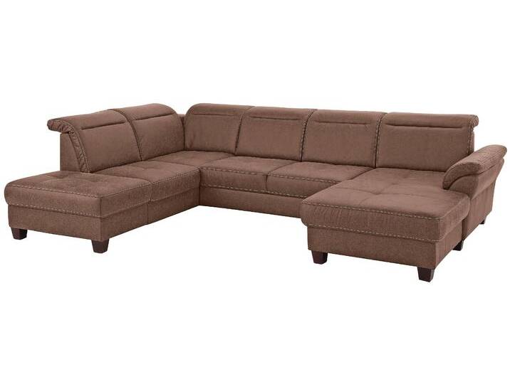 Wohnlandschaft HOME AFFAIRE Solvei U-Form , braun (haselnuss), B:342cm H:104cm T:235cm, Struktur (100% Polyester), Luxus-Microfaser Lederoptik (100% Polyester), Luxus-Microfaser ALTARA NUBUCK (100% Polyester), Sofas, Sitztiefenverstellung und Federkern, wahlweise Kopfteilverstellung von Home-affaire