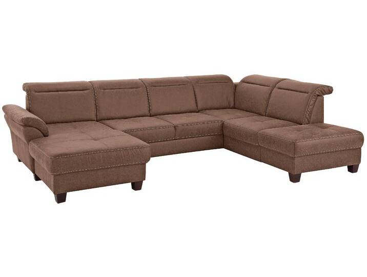 Wohnlandschaft HOME AFFAIRE Solvei U-Form , braun (haselnuss), B:342cm H:104cm T:235cm, Struktur (100% Polyester), Luxus-Microfaser Lederoptik (100% Polyester), Luxus-Microfaser ALTARA NUBUCK (100% Polyester), Sofas, Sitztiefenverstellung und Federkern, wahlweise Kopfteilverstellung von Home-affaire