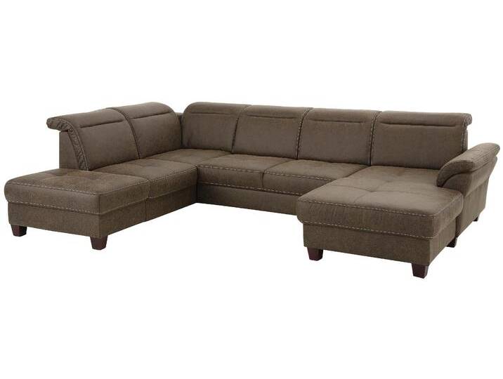 Wohnlandschaft HOME AFFAIRE Solvei U-Form , grün (oliv), B:342cm H:104cm T:235cm, Struktur (100% Polyester), Luxus-Microfaser Lederoptik (100% Polyester), Luxus-Microfaser ALTARA NUBUCK (100% Polyester), Sofas, Sitztiefenverstellung und Federkern, wahlweise Kopfteilverstellung von Home-affaire