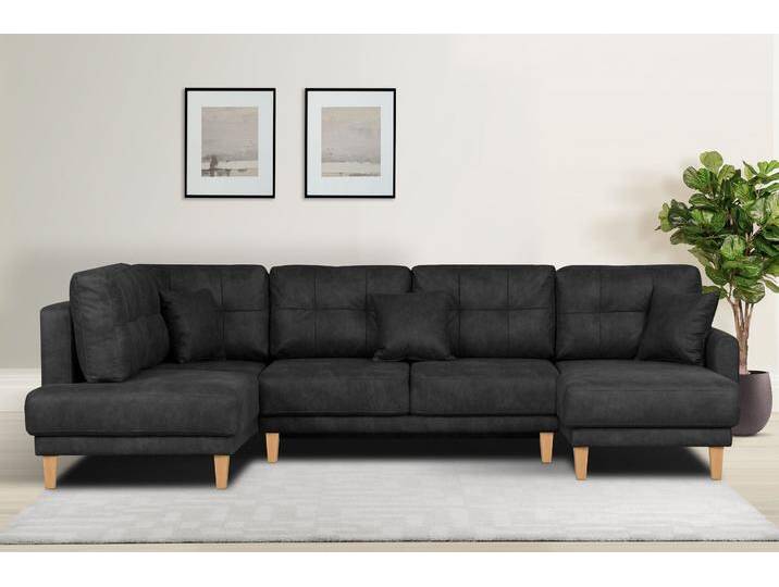 Wohnlandschaft HOME AFFAIRE TRIPLO U-Form wahlweise mit Schlaffunktion, B/T/H: 310/192/90 cm , grau (anthrazit), B:310cm H:90cm T:192cm, 100% Polyester, Sofas, Schlafsofa, auch mit Bettkasten, Steppung im Rückenkissen von Home-affaire