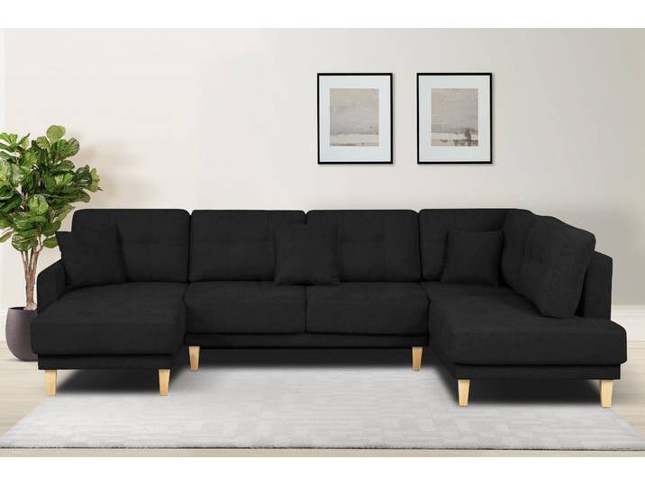 Wohnlandschaft HOME AFFAIRE TRIPLO U-Form wahlweise mit Schlaffunktion, B/T/H: 310/192/90 cm , grau (graphit), B:310cm H:90cm T:192cm, 92% Polyester, 8% Nylon, Sofas, Schlafsofa, auch mit Bettkasten, Steppung im Rückenkissen von Home-affaire