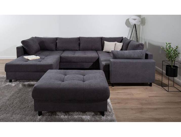 Wohnlandschaft HOME AFFAIRE Toni U-Form mit Armlehne , grau (anthrazit), B:298cm H:44cm T:203cm, 100%Polyester, Sofas, inkl. Hocker und Zierkissen in abgesetzter Farbe, mit Bonnelfederkern von Home-affaire