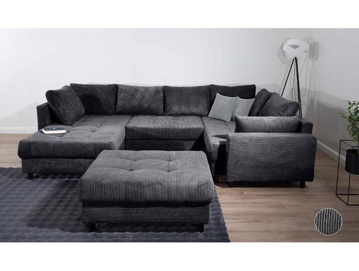 Wohnlandschaft HOME AFFAIRE Toni U-Form mit Armlehne , grau (anthrazit), B:298cm H:44cm T:203cm, 100%Polyester, Sofas, inkl. Hocker und Zierkissen in abgesetzter Farbe, mit Bonnelfederkern von Home-affaire