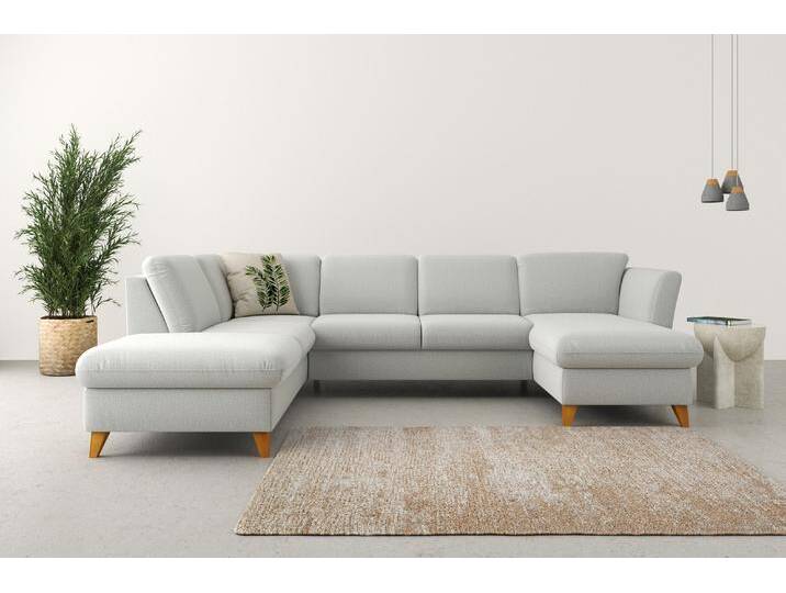 Wohnlandschaft HOME AFFAIRE Trelleborg U-Form , grau (hellgrau), B:307cm H:86cm T:213cm, 100% Polyester, Sofas, Federkern-Polsterung, wahlweise mit Bettfunktion und Stauraum von Home-affaire