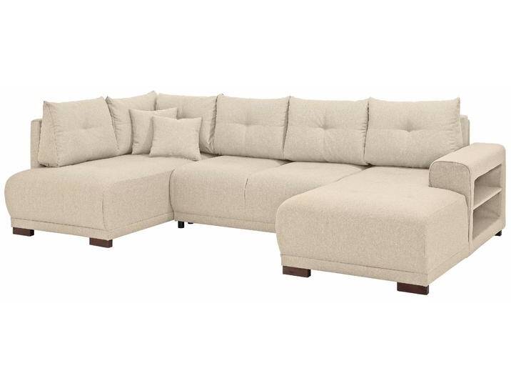 Wohnlandschaft HOME AFFAIRE Viborg U-Form , beige, B:300cm H:91cm T:162cm, Filzoptik (100% Polyester), Struktur (100% Polyester), Struktur fein ( 100% Polyester), Sofas, mit Regal in der Armlehne, wahlweise mit Bettfunktion von Home-affaire