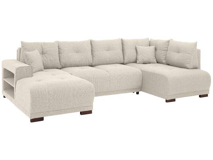 Wohnlandschaft HOME AFFAIRE Viborg U-Form , beige (creme), B:300cm H:91cm T:162cm, Filzoptik (100% Polyester), Struktur (100% Polyester), Struktur fein ( 100% Polyester), Sofas, mit Regal in der Armlehne, wahlweise mit Bettfunktion von Home-affaire
