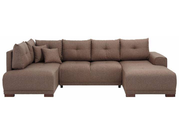 Wohnlandschaft HOME AFFAIRE Viborg U-Form , braun, B:300cm H:91cm T:162cm, Filzoptik (100% Polyester), Struktur (100% Polyester), Struktur fein ( 100% Polyester), Sofas, mit Regal in der Armlehne, wahlweise mit Bettfunktion von Home-affaire