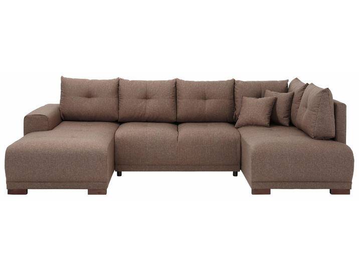 Wohnlandschaft HOME AFFAIRE Viborg U-Form , braun, B:300cm H:91cm T:162cm, Filzoptik (100% Polyester), Struktur (100% Polyester), Struktur fein ( 100% Polyester), Sofas, mit Regal in der Armlehne, wahlweise mit Bettfunktion von Home-affaire