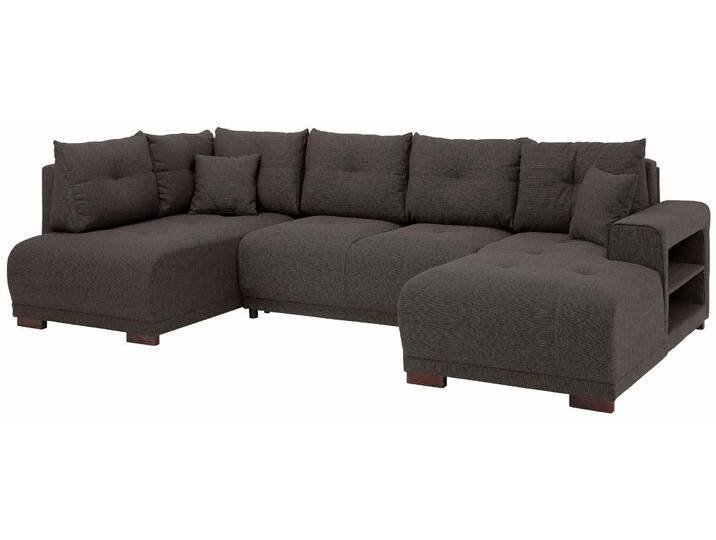 Wohnlandschaft HOME AFFAIRE Viborg U-Form , braun, B:300cm H:91cm T:162cm, Filzoptik (100% Polyester), Struktur (100% Polyester), Struktur fein ( 100% Polyester), Sofas, mit Regal in der Armlehne, wahlweise mit Bettfunktion von Home-affaire