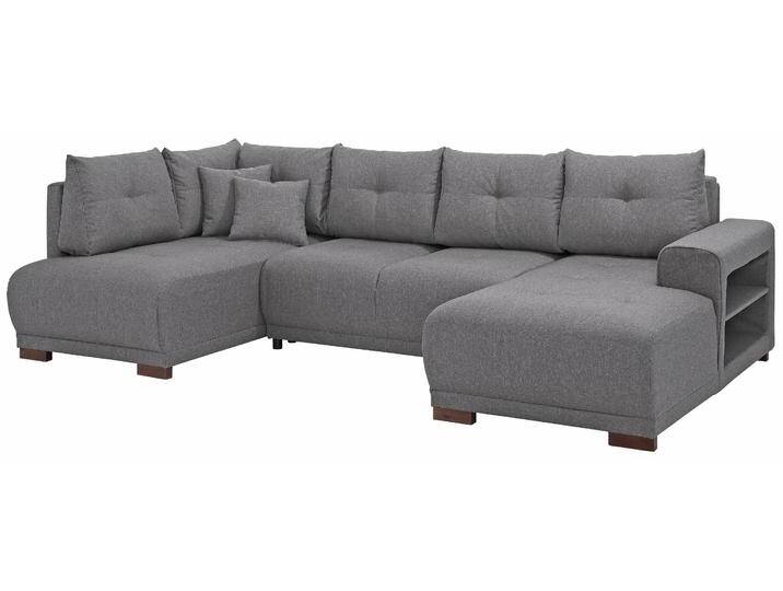 Wohnlandschaft HOME AFFAIRE Viborg U-Form , grau, B:300cm H:91cm T:162cm, Filzoptik (100% Polyester), Struktur (100% Polyester), Struktur fein ( 100% Polyester), Sofas, mit Regal in der Armlehne, wahlweise mit Bettfunktion von Home-affaire