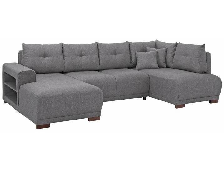 Wohnlandschaft HOME AFFAIRE Viborg U-Form , grau, B:300cm H:91cm T:162cm, Filzoptik (100% Polyester), Struktur (100% Polyester), Struktur fein ( 100% Polyester), Sofas, mit Regal in der Armlehne, wahlweise mit Bettfunktion von Home-affaire