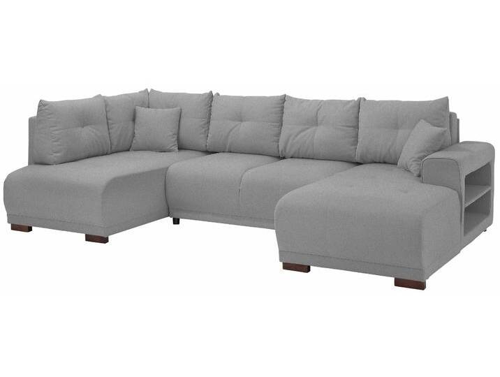 Wohnlandschaft HOME AFFAIRE Viborg U-Form , grau (hellgrau), B:300cm H:91cm T:162cm, Filzoptik (100% Polyester), Struktur (100% Polyester), Struktur fein ( 100% Polyester), Sofas, mit Regal in der Armlehne, wahlweise mit Bettfunktion von Home-affaire