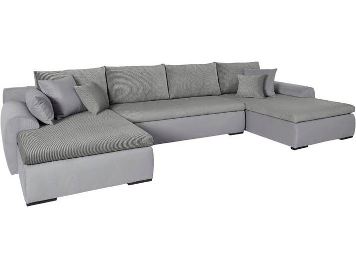 Wohnlandschaft HOME AFFAIRE Win U-Form , grau (hellgrau, silbergrau), B:366cm H:85cm T:176cm, 100% Polyester, Sofas, wahlweise mit Bettfunktion und Bettkasten von Home-affaire