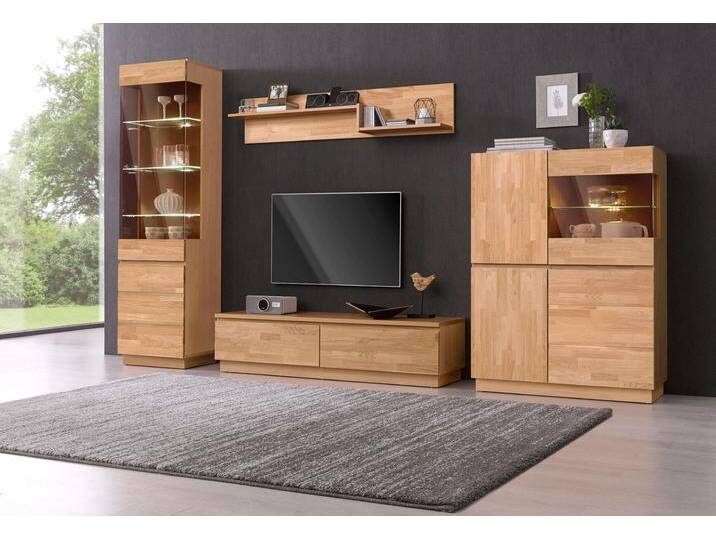 Wohnwand HOME AFFAIRE, braun (eiche teilmassiv), Kastenmöbel-Sets, bestehend aus zwei Vitrinen, Lowboard und Wandregal, FSC-zertifiziert von Home-affaire