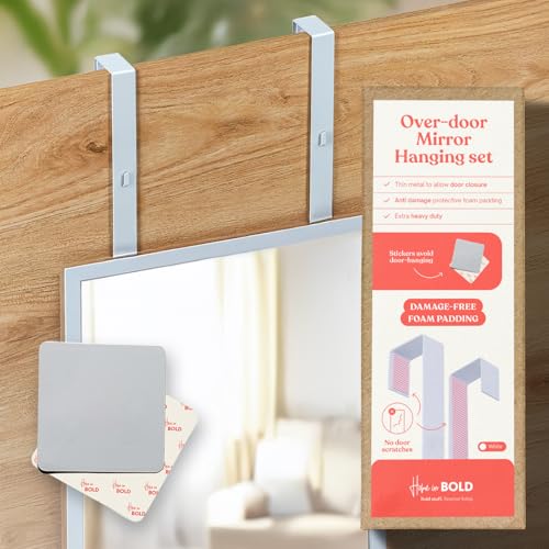 Home in Bold Türspiegel-Aufhänger, verstellbar, 36,8 cm, mit Schutzfutter, Türspiegelhaken, perfekte Höhe und Passform, 2 Spiegelhalterungen, 3,8 cm Türtiefe (weiß) von Home in Bold