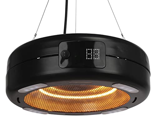 Home It® Hängender Terrassenheizer mit Carbonröhre und LED-Beleuchtung – 1500W, 3 Heizstufen, Fernbedienung, 24h Timer, IP34 Spritzwassergeschützt, Aluminium, 450mm Durchmesser von Home>it