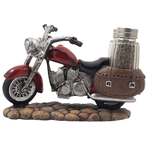 Dekoratives rotes Motorrad mit Glas Salz- und Pfefferstreuer Set in Satteltaschen für klassische Fahrrad-Modelle & Vintage Chopper Figuren als Biker Bar oder Küche Tisch Dekor Geschenke für Harley Dekoratives rotes Motorrad mit Glas Salz- und Pfefferstreuer Set in Satteltaschen für klassische Fahrrad-Modelle & Vintage Chopper Figuren als Biker Bar oder Küche Tisch Dekor Geschenke für Harley von Home-n-Gifts