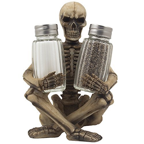 Scary Skeleton Glass Salt and Pepper Shaker Set with Decorative Spice Rack Display Stand Holder Figurine for Spooky Halloween Party Decorations and Skulls & Skeletons Kitchen Decor Table Centerpiece Sculptures As Medieval or Gothic Gifts by Home-n-Gifts von Home-n-Gifts