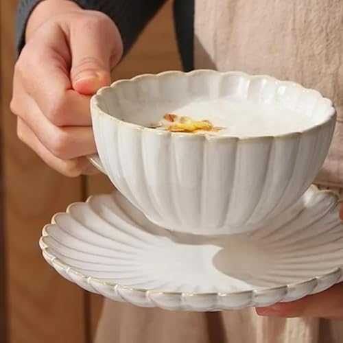 Home of Christmas Porzellan Tasse und Untertasse 400 ml Beige Elfenbein Kaffeetasse Teetasse mit Teller Set (Tasse und Untertasse 400 ml) von Home of Christmas