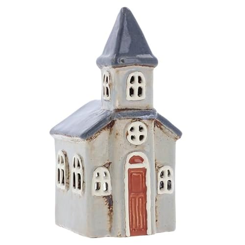 Lichthaus | Teelichthaus | Lichterhaus | Teelichthalter | Kerzenhalter | Keramik (Grau/Blau 15x7x6,5 cm) von Home of Christmas