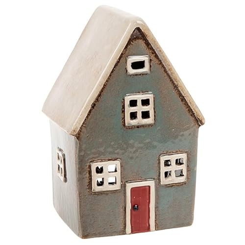 Lichthaus | Teelichthaus | Lichterhaus | Teelichthalter | Kerzenhalter | Keramik (Grün/Beige 15x10x8 cm) von Home of Christmas