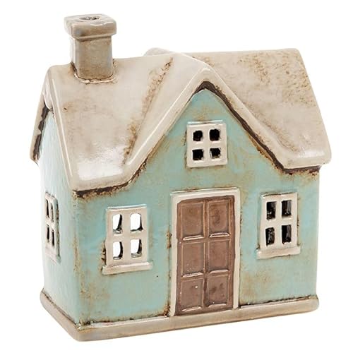 Lichthaus | Teelichthaus | Lichterhaus | Teelichthalter | Kerzenhalter | Keramik (Hellblau/Beige 15x13,7x7,5 cm) von Home of Christmas