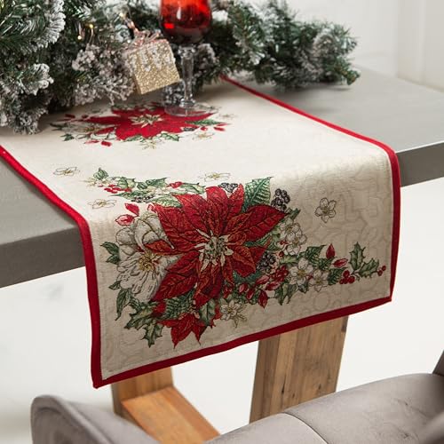 Tischläufer für Weihnachten und Neujahr | Gobelin Poinsettia (Glitzernde), Tischläufer 47x100 cm von Home of Christmas