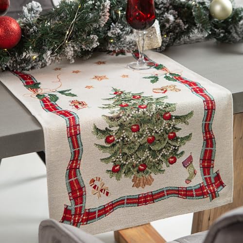 Tischläufer für Weihnachten und Neujahr | Gobelin Weihnachtsbaum (Glitzernde), Tischläufer 45x140 cm von Home of Christmas