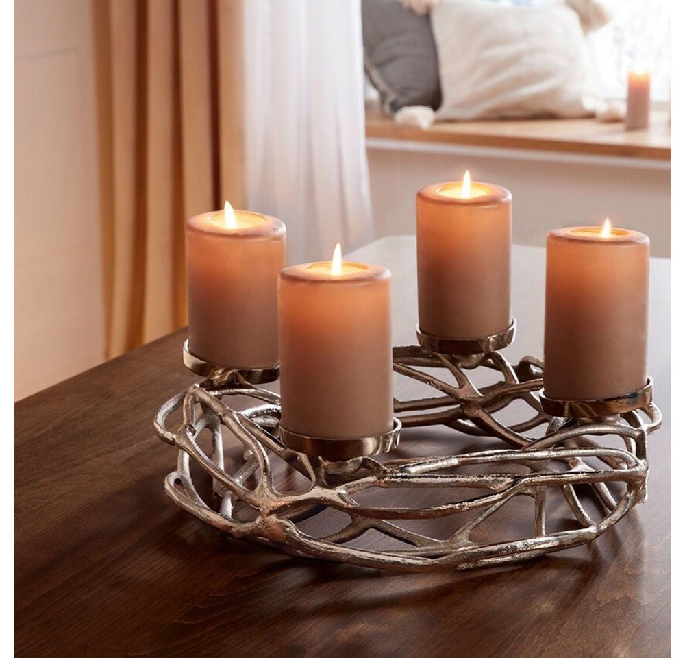 Home-trends24.de Adventskranz Metall Deko Kranz Kerzenhalter Silber Edel Weihnachten, silberfarbener Kranz von Home-trends24.de