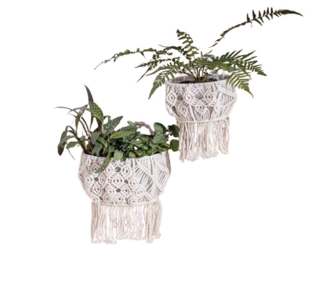 Home-trends24.de Blumentopf Wandkorb Makramee Boho Übrtopf Blumentopf weiß 2er (2 St) von Home-trends24.de