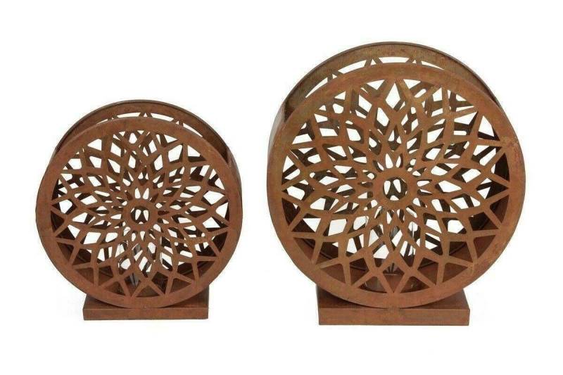 Home-trends24.de Bodenwindlicht Windlicht Orient rund 2 x Kerzenhalter Laterne Rostoptik Garten von Home-trends24.de
