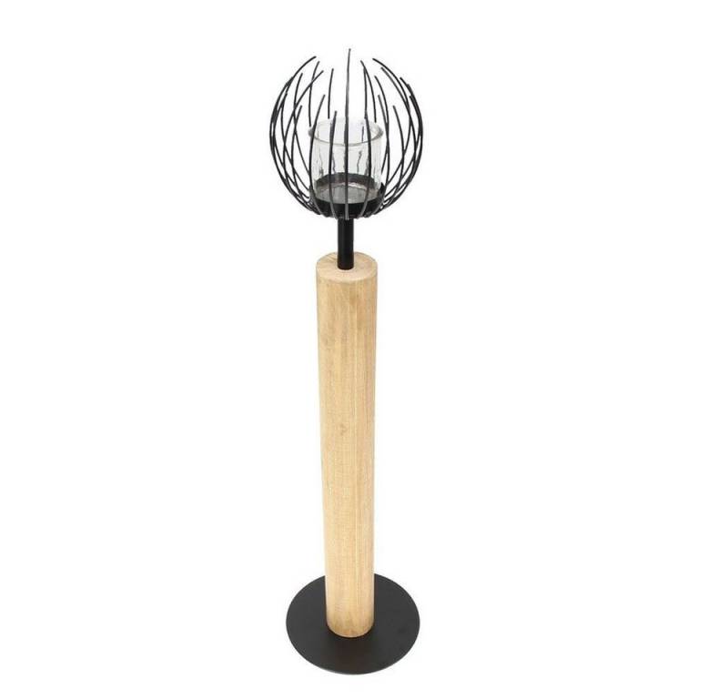 Home-trends24.de Bodenwindlicht Windlicht Säule Holz Metall Kerzenhalter Kerzensäule Glaseinsatz von Home-trends24.de
