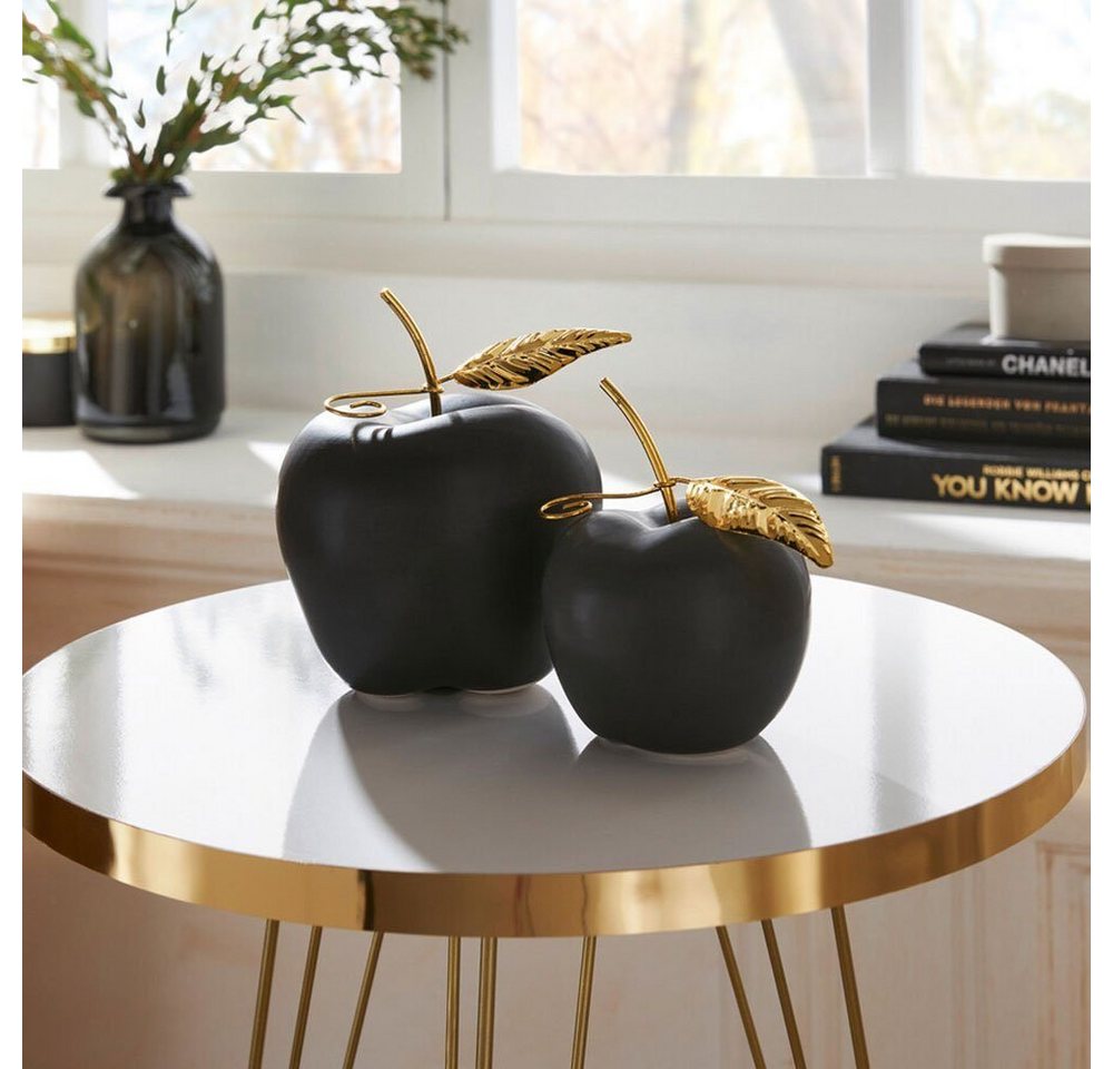 Home-trends24.de Dekofigur Apfel Schwarz Gold Deko Figur Objekt Skulptur 2er Set (2 St) von Home-trends24.de