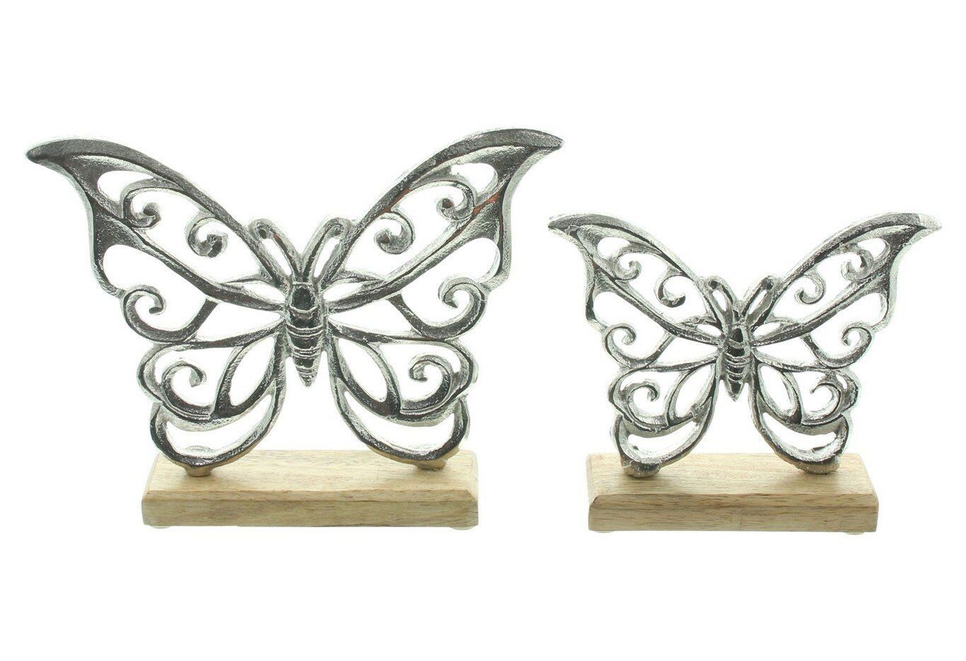 Home-trends24.de Dekofigur Schmetterling Silber Deko Figur Objekt Skulptur 2er Set Holz (2 St) von Home-trends24.de