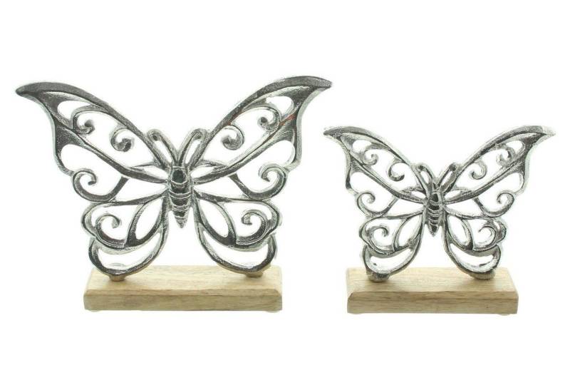Home-trends24.de Dekofigur Schmetterling Silber Deko Figur Objekt Skulptur 2er Set Holz (2 St) von Home-trends24.de
