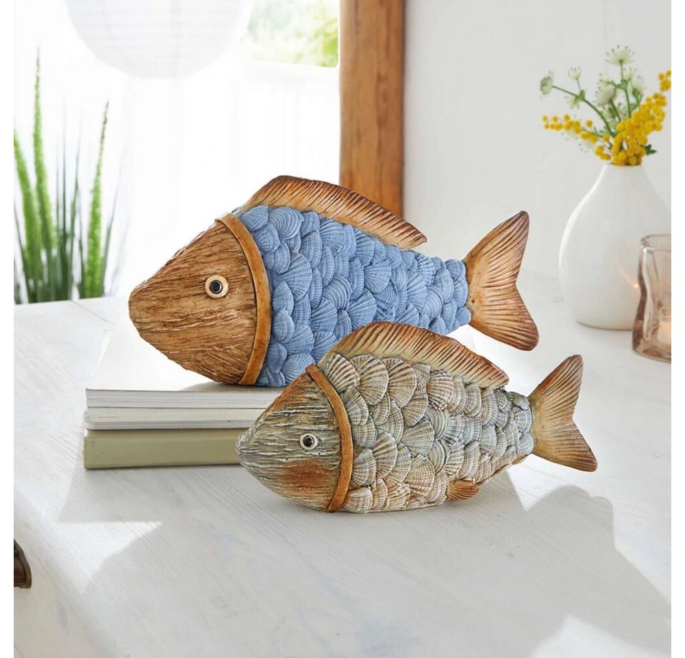 Home-trends24.de Dekofigur Fisch Figur Deko Maritim Polyresin Skulptur Objekt Fische 2er Set (2 St) von Home-trends24.de