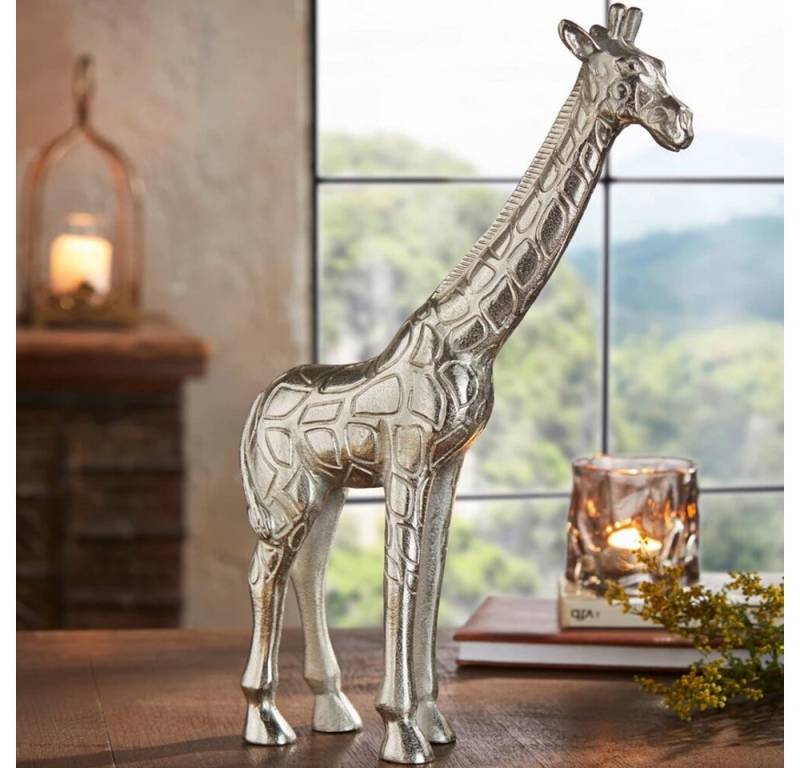 Home-trends24.de Dekofigur Giraffe Deko Figur Silber Antik Glänzend Skulptur Objekt Höhe 40 cm von Home-trends24.de
